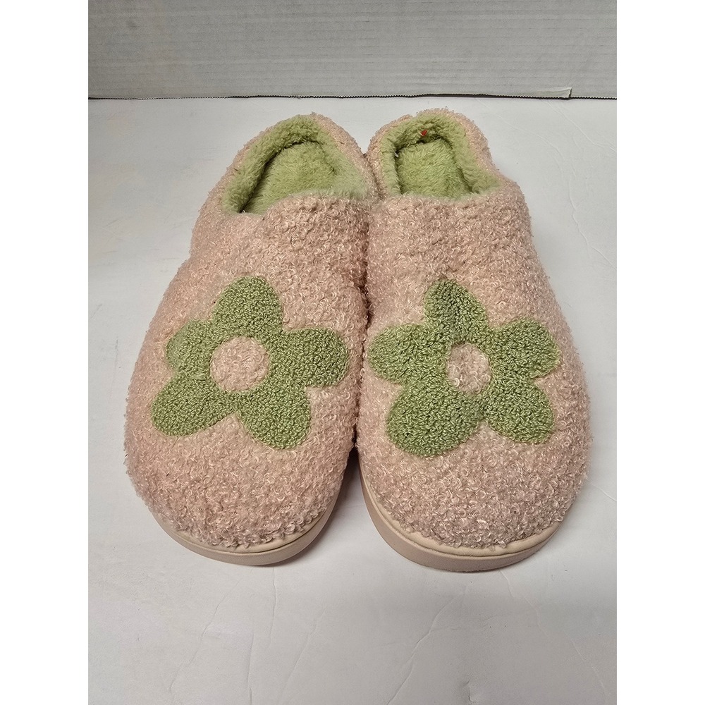 Jenni Intimates Womens Pink Green Sherpa Floral Slippers House Shoes Large NEW